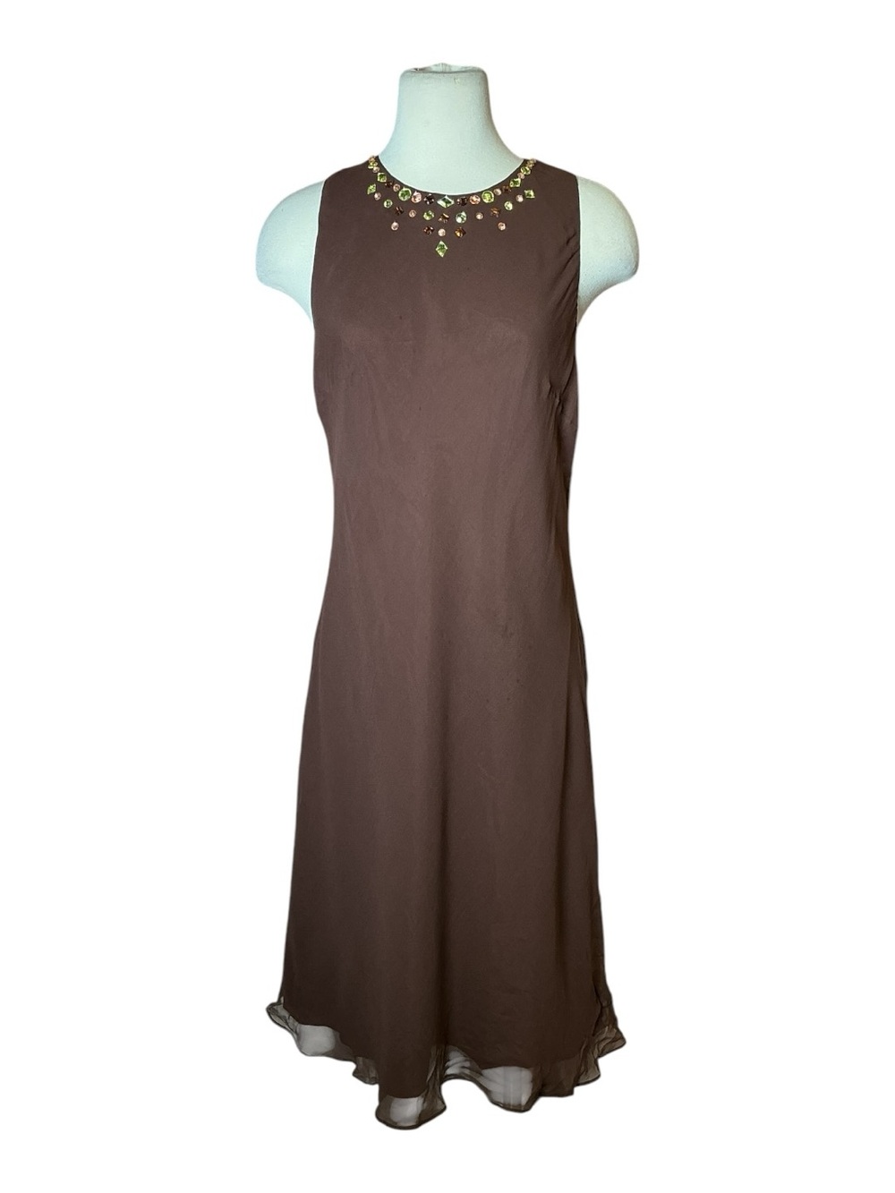 Vintage Y2K Donna Morgan Silk Rhinestone Midi Shift Dress